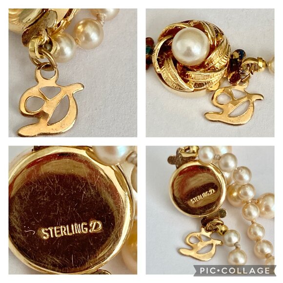 Vtg Danecraft Cream Glass Pearl Necklace 18" Hand Knot Vermeil Sterling Clasp - Picture 10 of 12